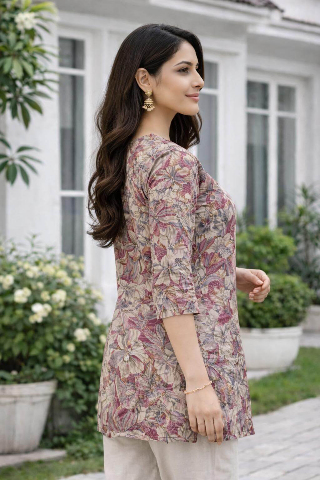 Brighten Your Look with a Maroon Muslin Printed Short Kurti image 2