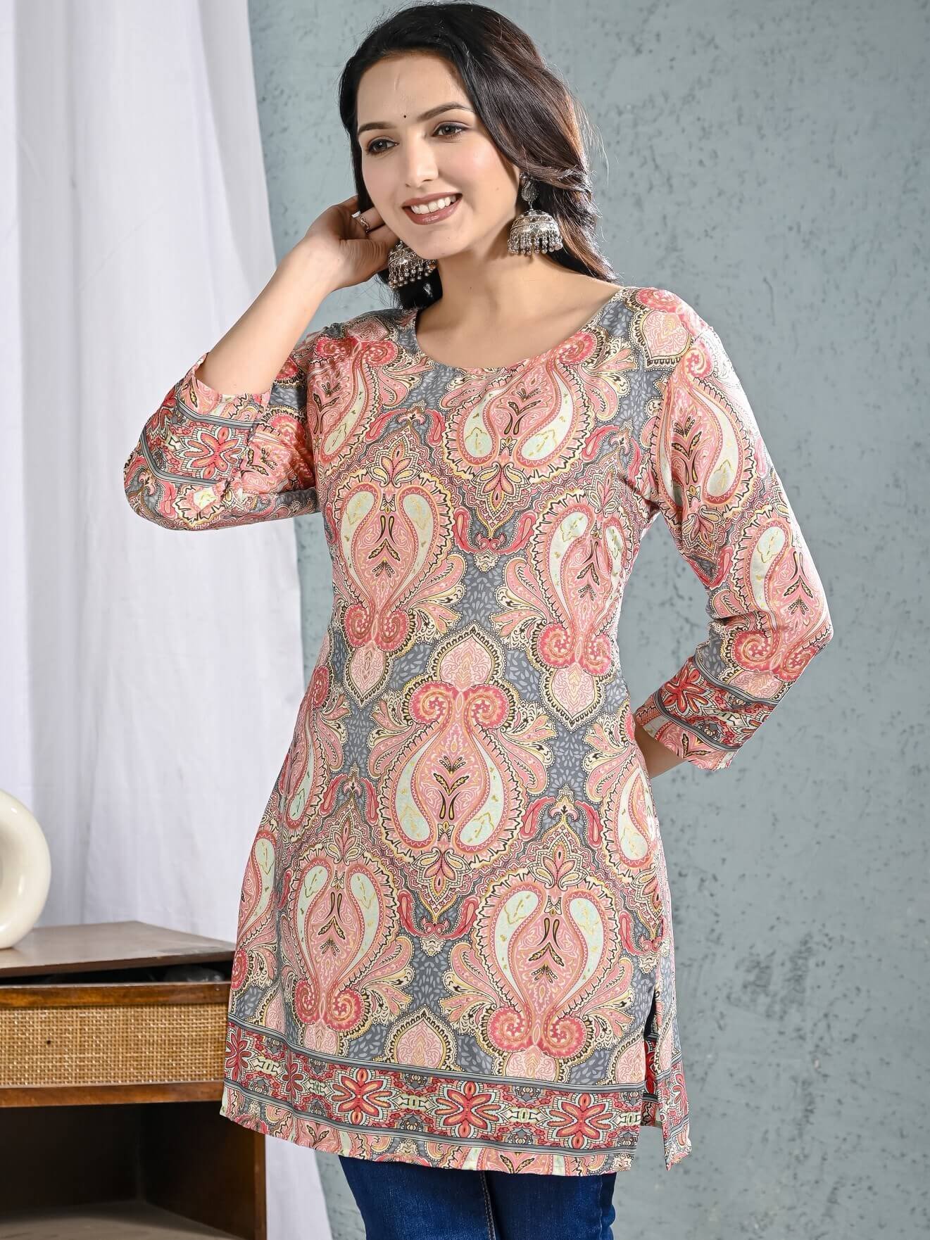 Add Some Style with a Colorful Printed Muslin Short Kurti image 2