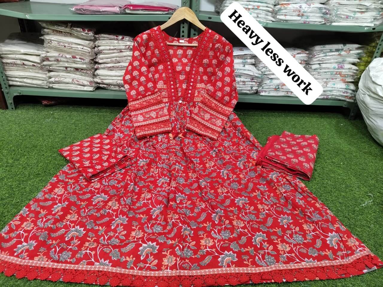 Wear Elegance with a Red Cotton Kurta and Palazzo Set with Floral Print image 5