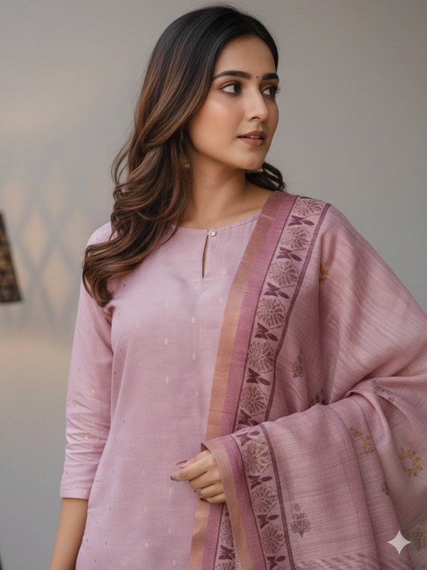 Add Shine to Your Style with a Pink Polka Dot Silk Kurta and Matching Dupatta image 2
