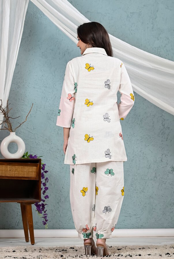 Look Stylish with the White Cotton Butterfly Print Co-Ord Set image 3