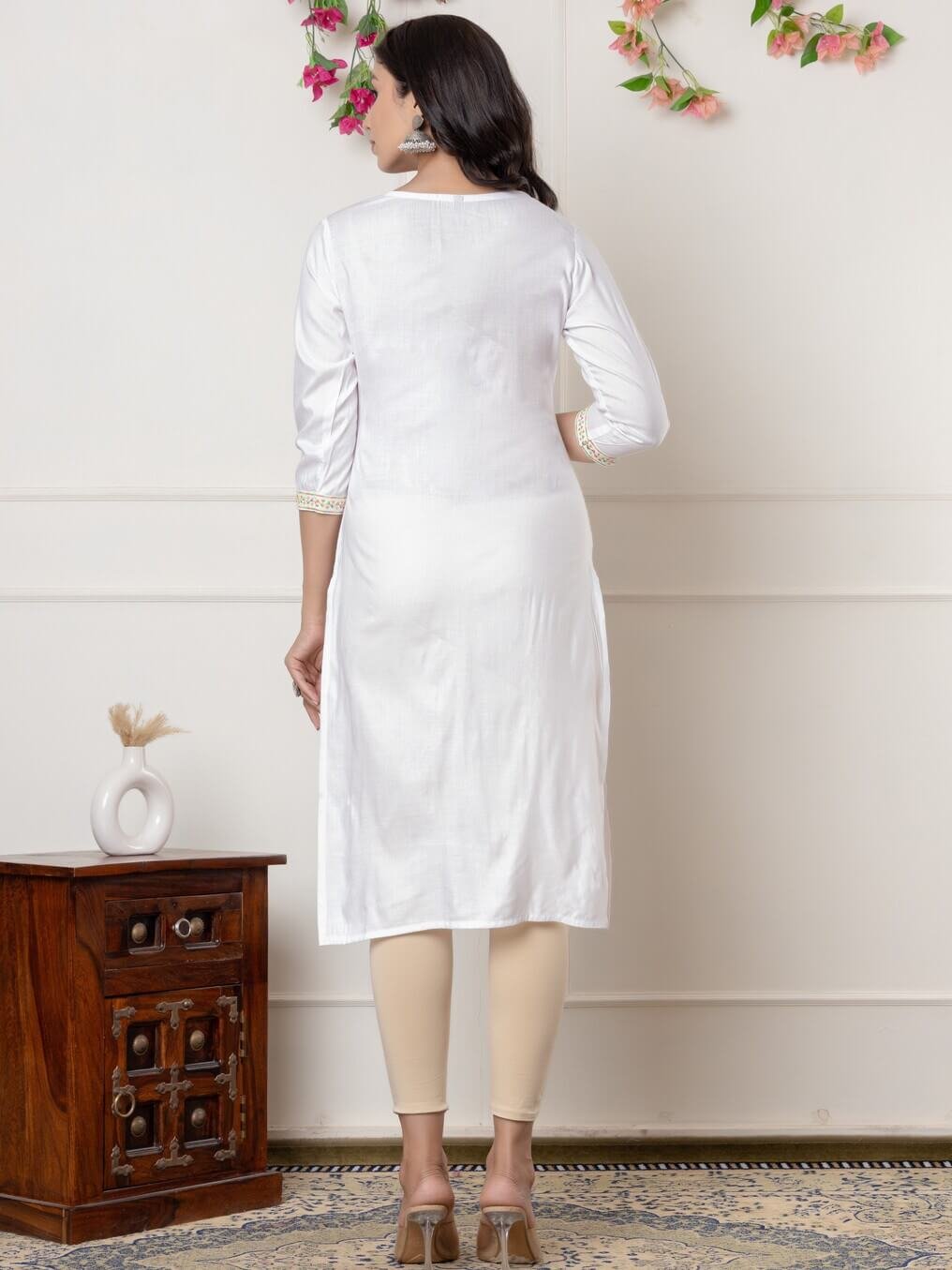 Shine in Style with a White Embroidered Rayon Straight Kurta image 2