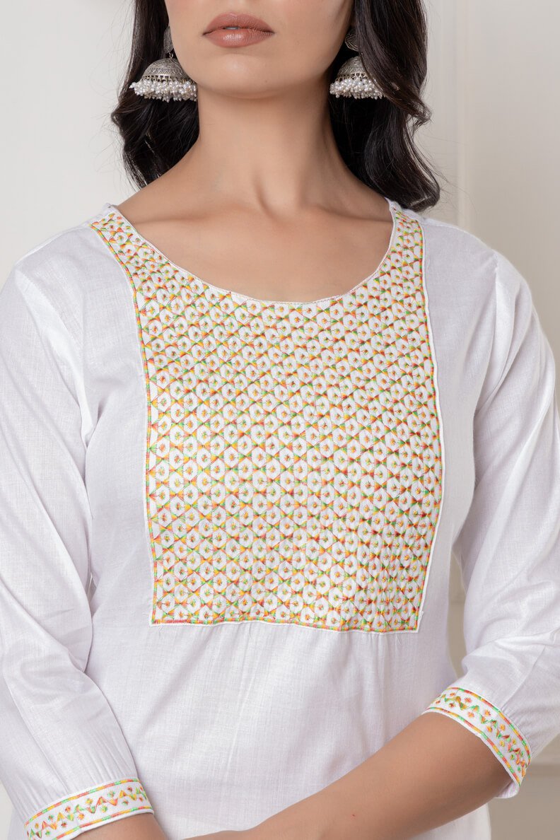 Shine in Style with a White Embroidered Rayon Straight Kurta image 3