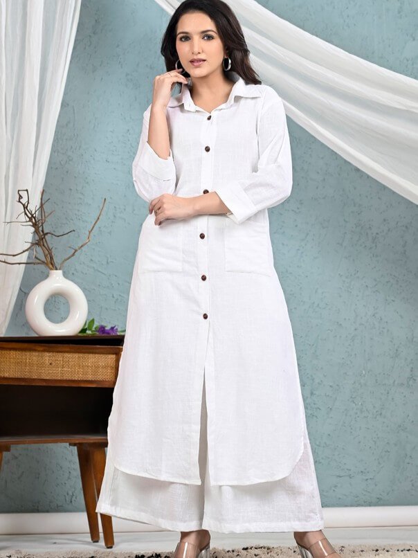 Experience the Elegance of the White Cotton Kurta Palazzo Set