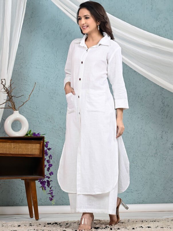Experience the Elegance of the White Cotton Kurta Palazzo Set image 2