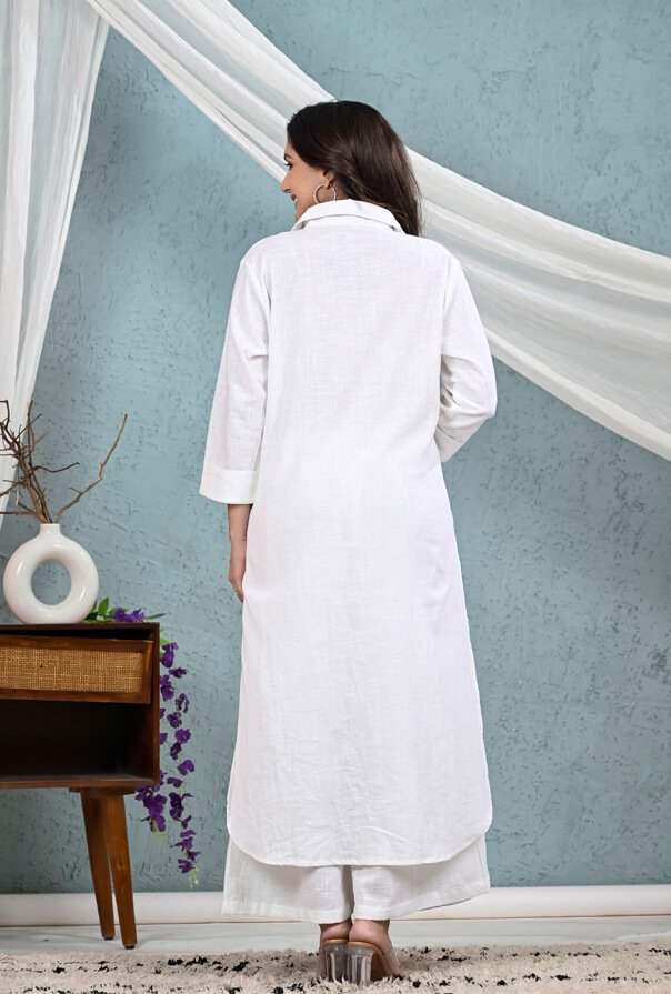 Experience the Elegance of the White Cotton Kurta Palazzo Set image 4