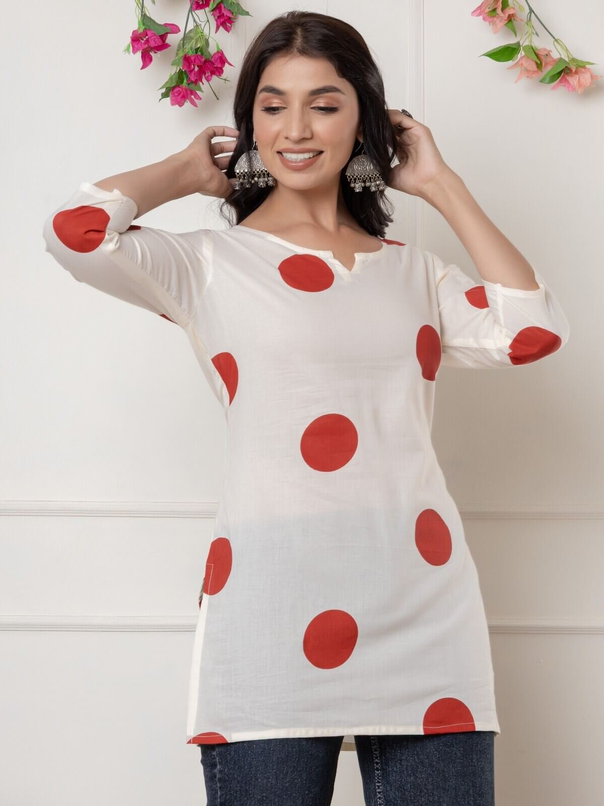 Time to Shine with a White Cotton Polka Dot Short Kurti image 2