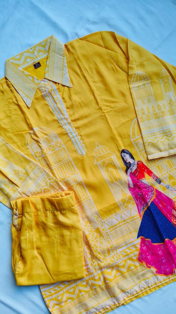 Get Ready to Shine with the Yellow Abstract Printed Muslin Silk Co-ord Set image 3
